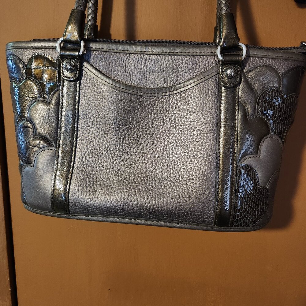 Brighton Grey Pebble leather with Patent Leather  with 2 handles